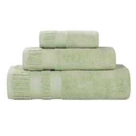 Venice Zero Twist Cotton Medium Weight Absorbent 3 Piece Towel Set (Color: Green, size: 3 Piece Towel Set)