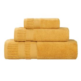 Venice Zero Twist Cotton Medium Weight Absorbent 3 Piece Towel Set (Color: Gold, size: 3 Piece Towel Set)