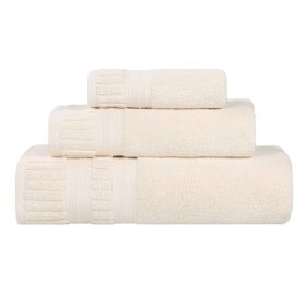 Venice Zero Twist Cotton Medium Weight Absorbent 3 Piece Towel Set (Color: Ivory, size: 3 Piece Towel Set)