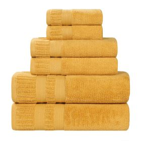 Venice Zero Twist Cotton Medium Weight Absorbent 6 Piece Towel Set (Color: Gold, size: 6 Piece Towel Set)