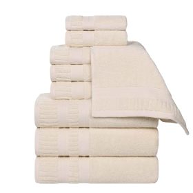 Venice Zero Twist Cotton Medium Weight Absorbent 9 Piece Towel Set (Color: Ivory, size: 9 Piece Towel Set)