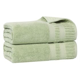 Venice Zero Twist Cotton Medium Weight Soft Bath Sheets, Set of 2 (Color: Green, size: 2 Piece Bath Sheets)