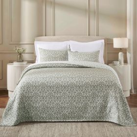 Vineyard Floral Matelassé Coverlet – Cotton Blend, Medium Weight (Color: Olive Green, size: Queen)