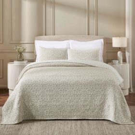 Vineyard Floral Matelassé Coverlet – Cotton Blend, Medium Weight (Color: Beige, size: King)