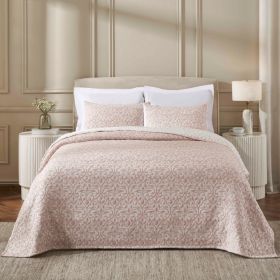 Vineyard Floral Matelassé Coverlet – Cotton Blend, Medium Weight (Color: Blush, size: Queen)