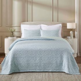 Vineyard Floral Matelassé Coverlet – Cotton Blend, Medium Weight (Color: Sky Blue, size: Queen)