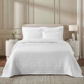Vineyard Floral Matelassé Coverlet – Cotton Blend, Medium Weight (Color: White, size: Queen)