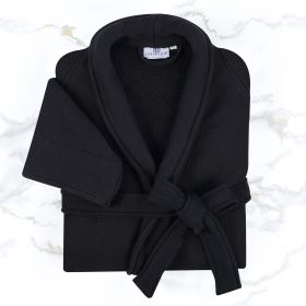 Waffle Weave Cotton Soft Lightweight Oversized Unisex Adult Bath Robe (Color: Black, size: medium)