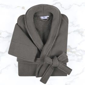 Waffle Weave Cotton Soft Lightweight Oversized Unisex Adult Bath Robe (Color: Charcoal, size: medium)