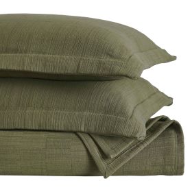 Zenith Cotton Medium Weight Geometric Matelasse Bedspread and Sham Set (Color: Olive Green, size: Queen)