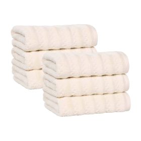 Zuma Zero Twist Cotton Medium Weight Absorbent Hand Towels, Set of 6 (Color: Ivory, size: 6 Piece Hand Towels)