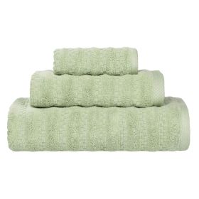 Zuma Zero Twist Cotton Medium Weight Waffle Stripes 3 Piece Towel Set (Color: Green, size: 3 Piece Towel Set)