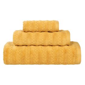 Zuma Zero Twist Cotton Medium Weight Waffle Stripes 3 Piece Towel Set (Color: Gold, size: 3 Piece Towel Set)