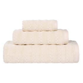 Zuma Zero Twist Cotton Medium Weight Waffle Stripes 3 Piece Towel Set (Color: Ivory, size: 3 Piece Towel Set)