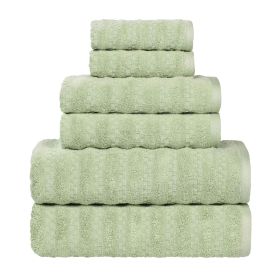 Zuma Zero Twist Cotton Medium Weight Waffle Stripes 6 Piece Towel Set (Color: Green, size: 6 Piece Towel Set)