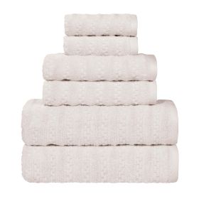 Zuma Zero Twist Cotton Medium Weight Waffle Stripes 6 Piece Towel Set (Color: Silver, size: 6 Piece Towel Set)