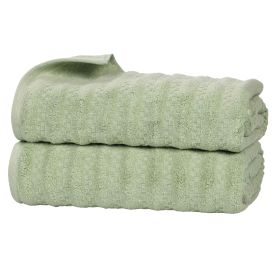 Zuma Zero Twist Cotton Waffle Textured Stripes Bath Sheets, Set of 2 (Color: Green, size: 2 Piece Bath Sheets)