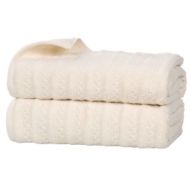Zuma Zero Twist Cotton Waffle Textured Stripes Bath Sheets, Set of 2 (Color: Ivory, size: 2 Piece Bath Sheets)