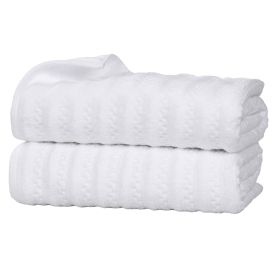 Zuma Zero Twist Cotton Waffle Textured Stripes Bath Sheets, Set of 2 (Color: White, size: 2 Piece Bath Sheets)